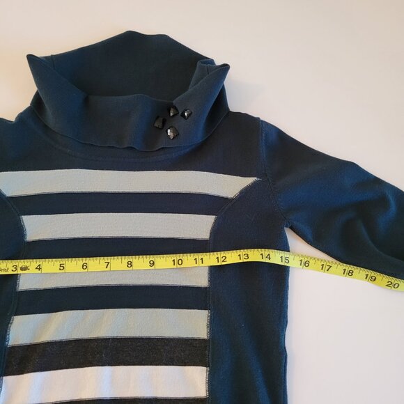 Crisca Forest Green Stripe Sweater Cowl Neck Size Small EUC Embellished - Picture 8 of 9